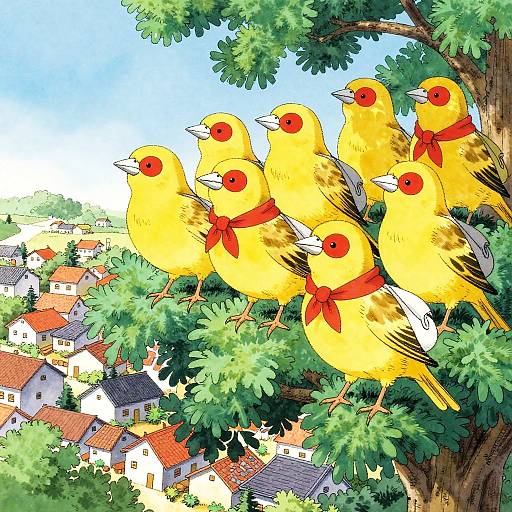 Manga Style Canary Couriers in Tree
