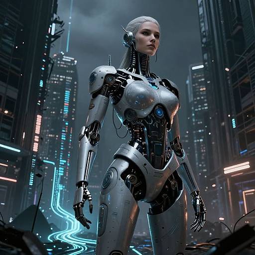 Cyberpunk Biomechanical Giantess in Ruins