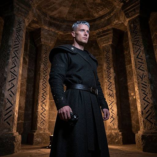 Stoic Nordic Warrior in Ancient Chamber