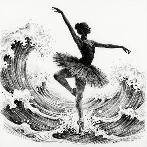 Surreal Ballerina Amid Crashing Waves