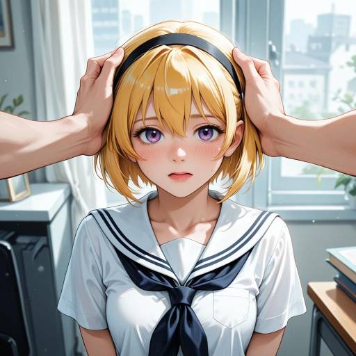 Blonde Girl with Purple Eyes and Blush