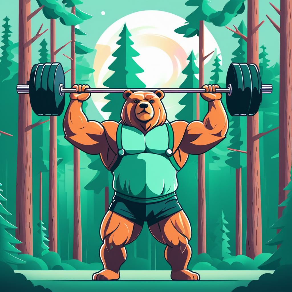 Muscular Bear Lifting Barbell in Forest