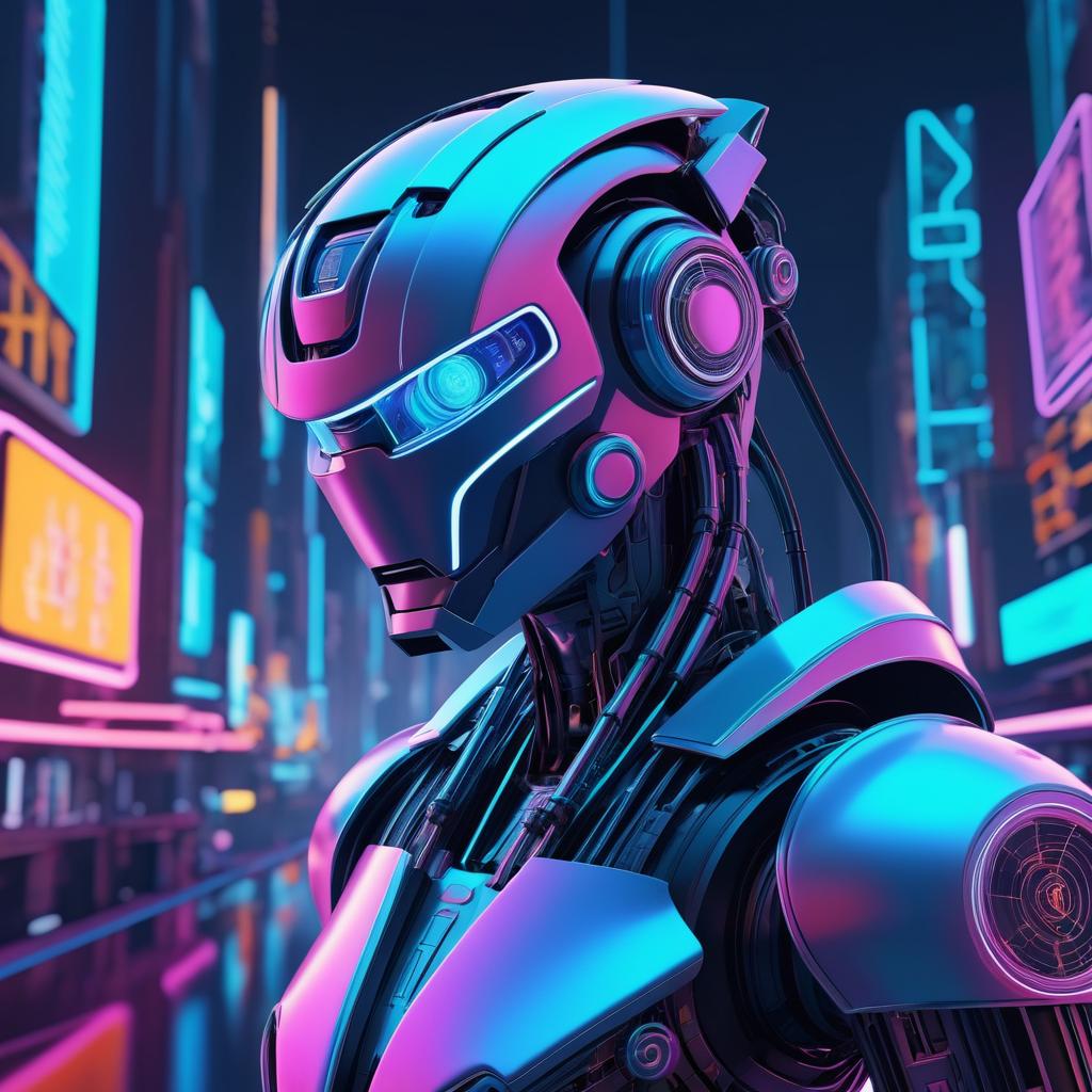 Futuristic Robot in Neon Cityscape