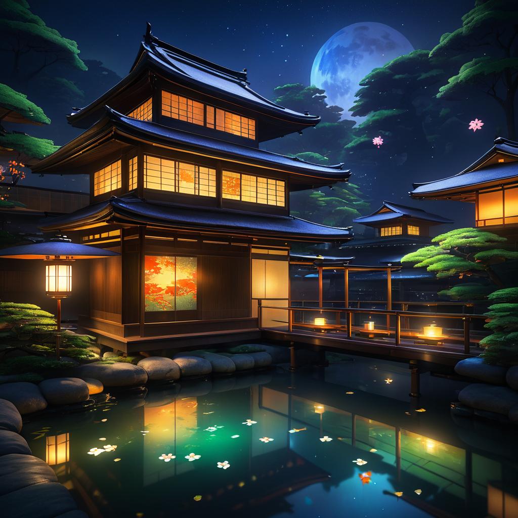 Enchanting Night at a Japanese Onsen