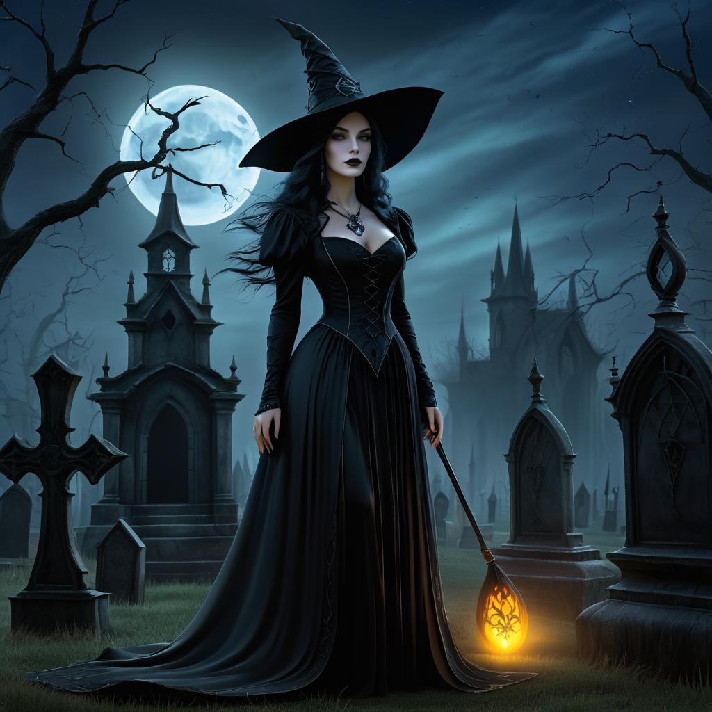 Enchanting Witch in a Haunting Graveyard