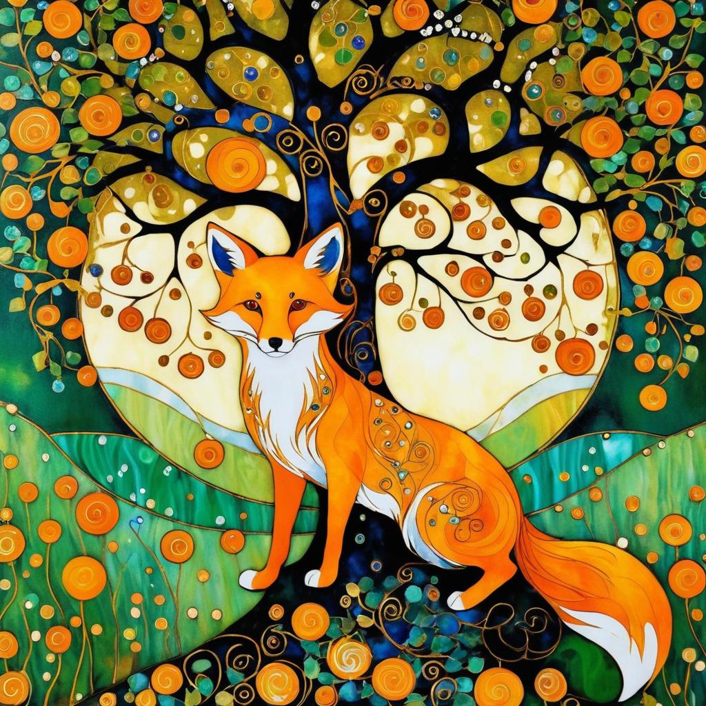 Whimsical Fox Beneath a Vibrant Oak