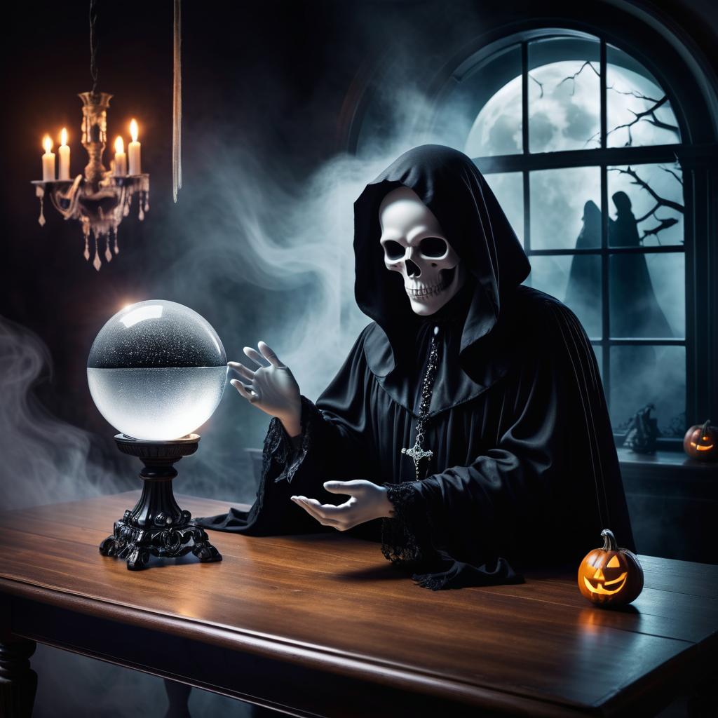 Eerie Halloween Ghost with Crystal Ball