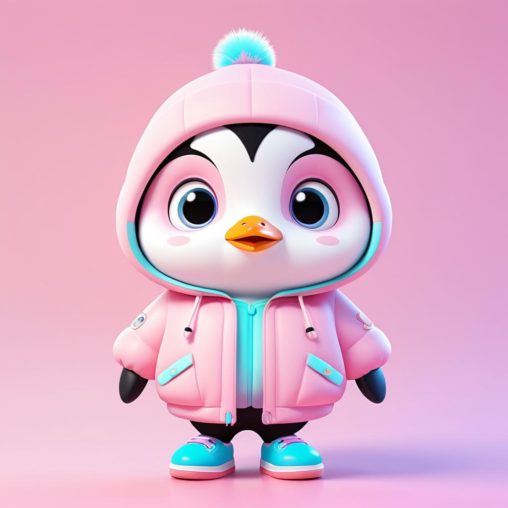 Charming 3D Cartoon Penguin Character