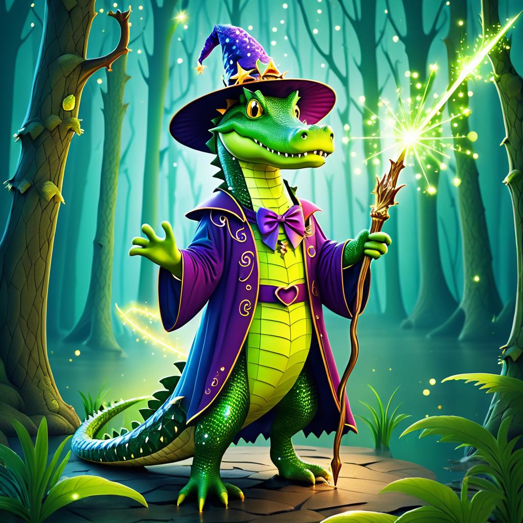 Whimsical Wizard Crocodile in Enchanted Forest