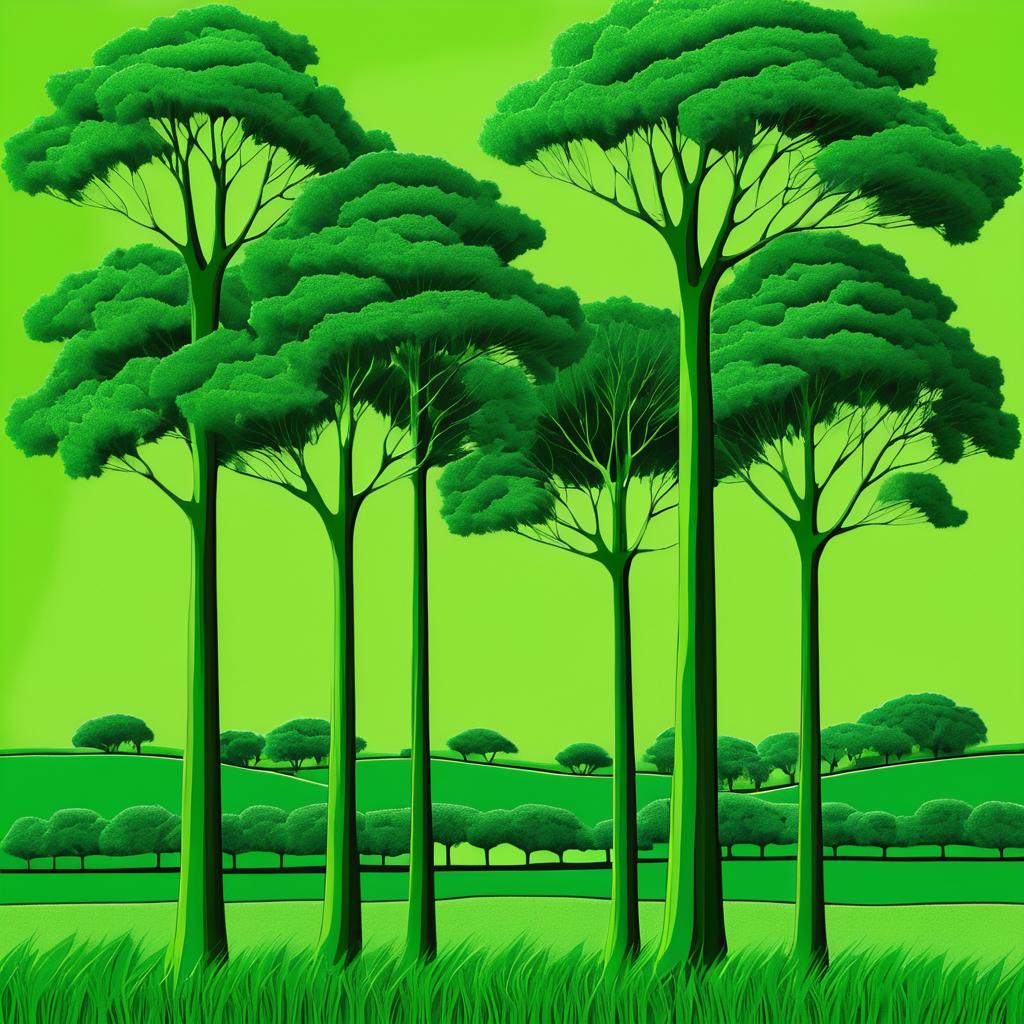 Naturalistic Illustration of Four Green Trees