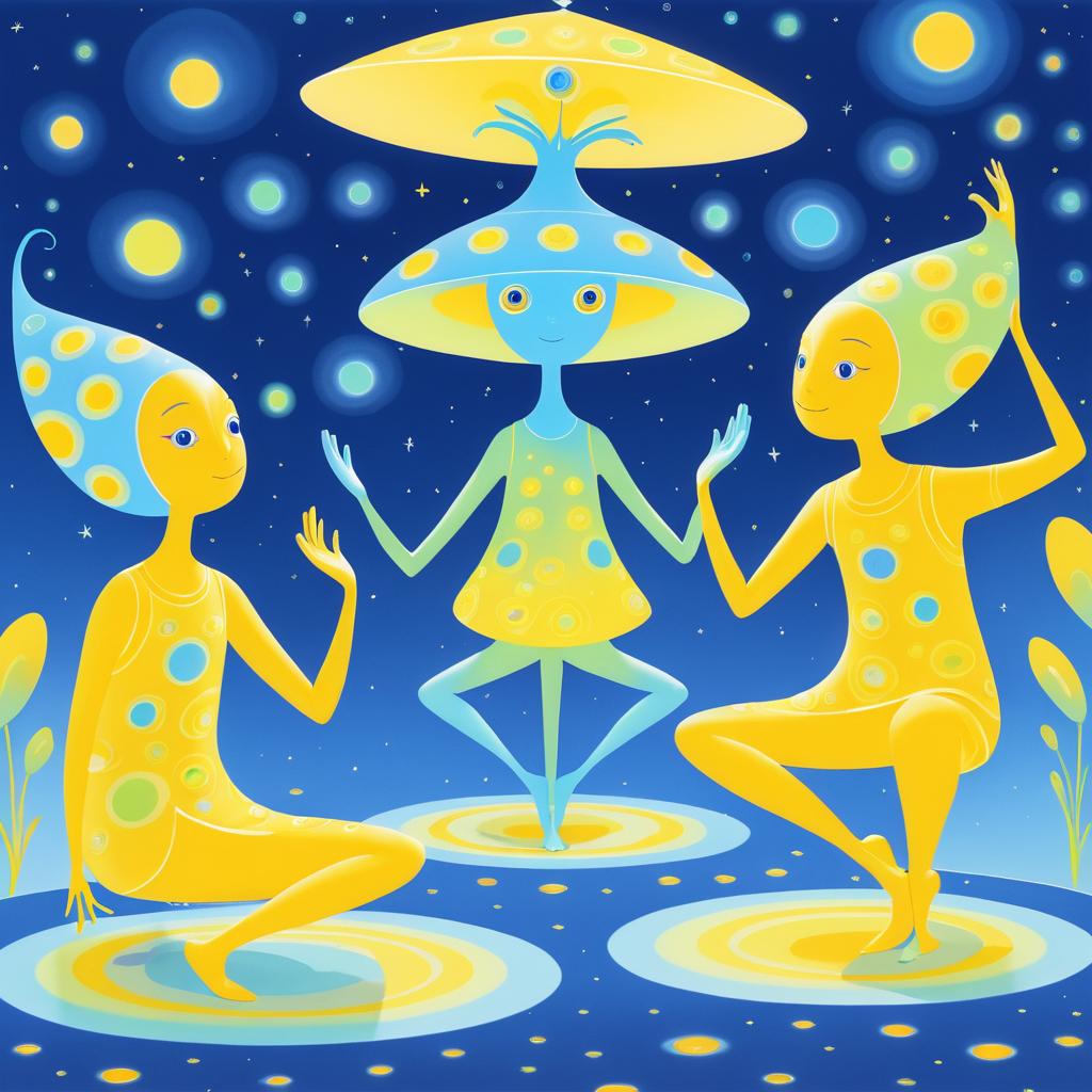 Whimsical Alien Yoga Cartoon Illustration