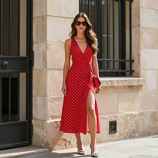 Woman in Red Polka Dot Dress with Sunglasses