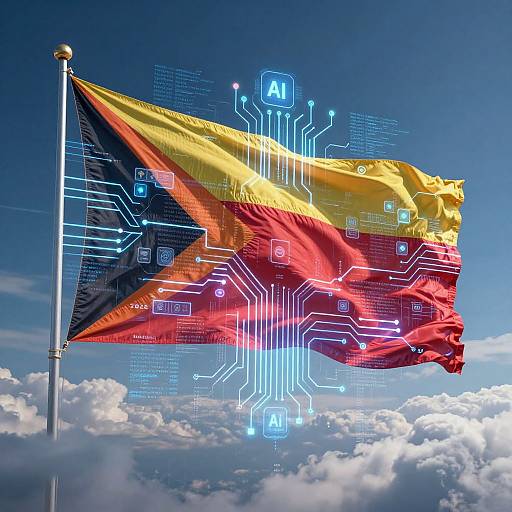 Giant AI Flag in Digital Cloud