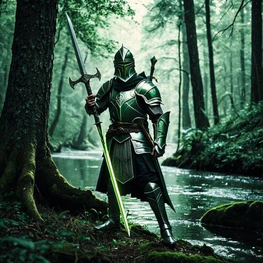 Armored Knight with Glowing Sword in Forest