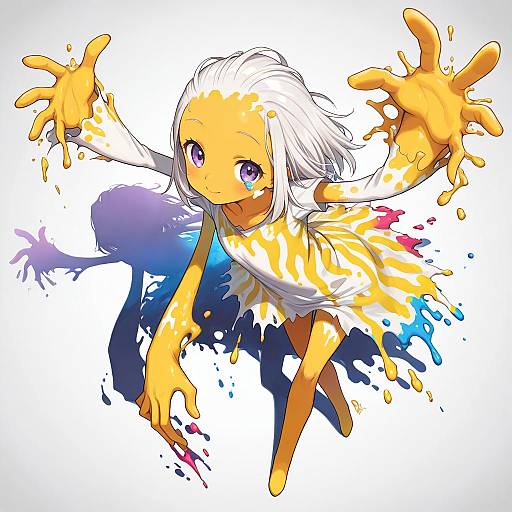 Anime Girl with Colorful Paint Splashes
