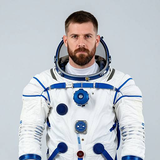 Handsome Bearded Astronaut in White Suit