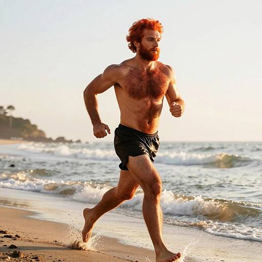 Ginger Athlete Running on Beach Sunrise