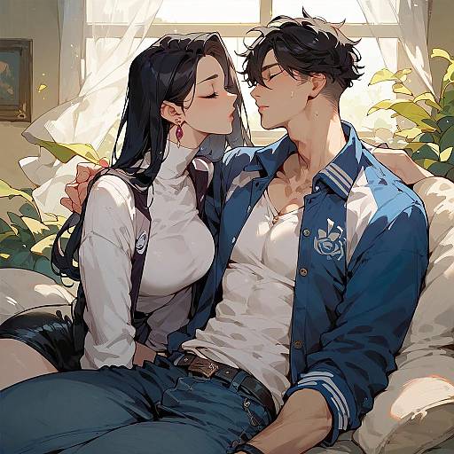 Romantic Young Couple Sitting Close Indoors