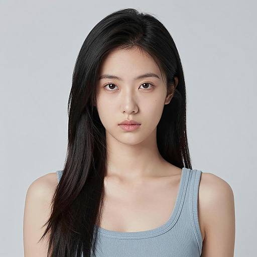 Woman with Long Black Hair and Sleeveless Top