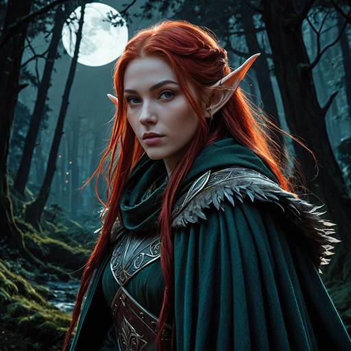 High-Fantasy Elf Girl in Moonlit Forest