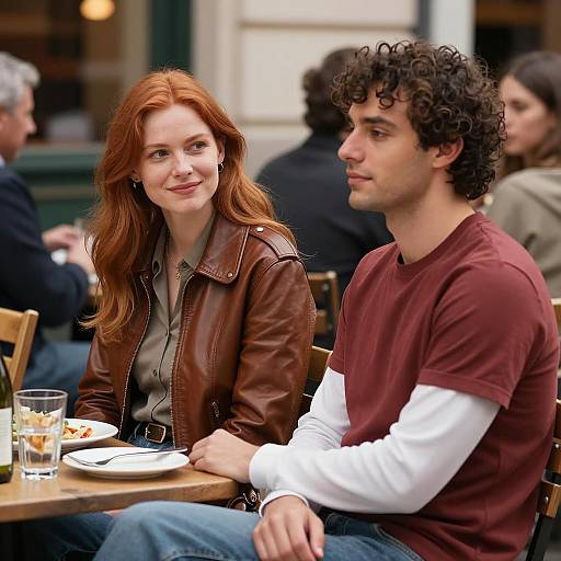 Young Couple Dining at Outdoor Restaurant