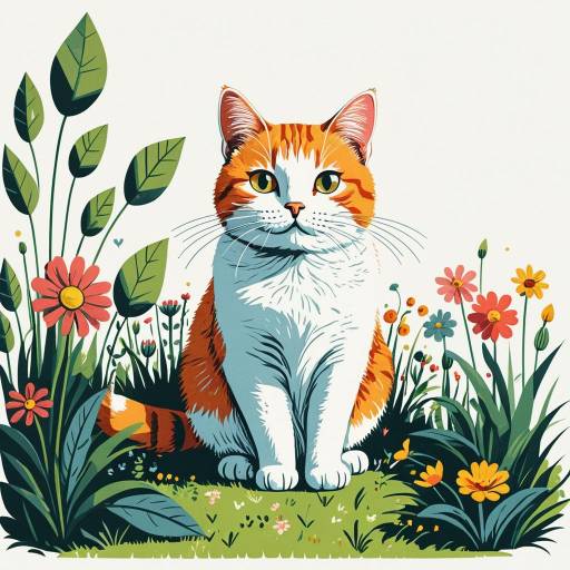 Whimsical Cat Character Design in Garden