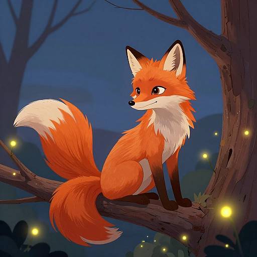 Graceful Fox on Tree Branch