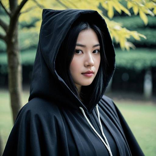 Woman in Black Hooded Cloak Outdoors