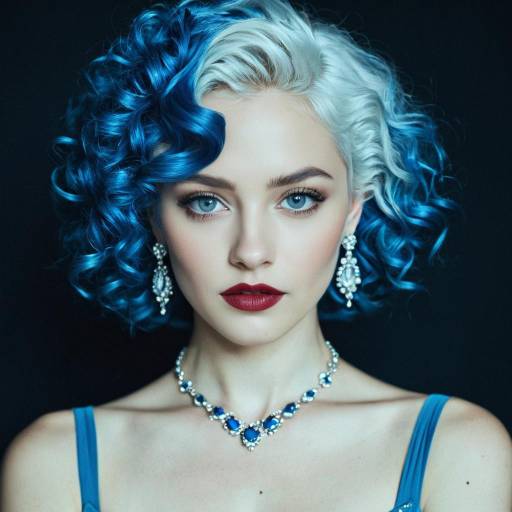 Stylish Woman with Blue and White Curly Hair