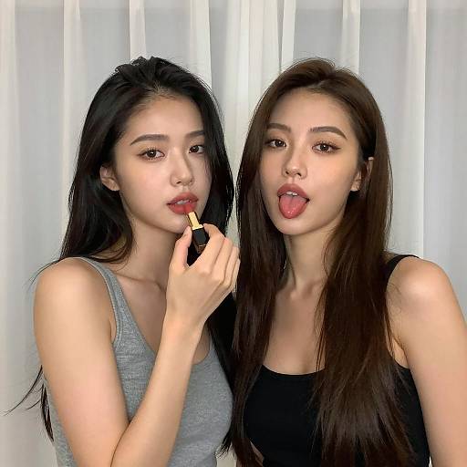 Two Friends with Lipstick and Playful Style