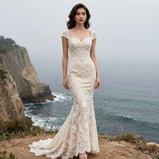 Elegant Woman by Misty Coastal Cliff