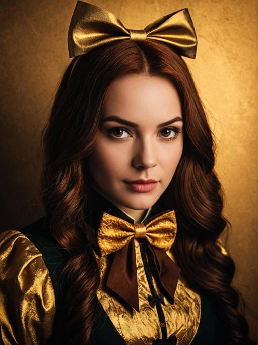 Cosplay Woman in Gold Fraw Bow Costume