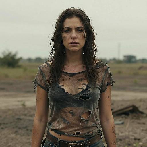 Post-Apocalyptic Woman in Tattered Shirt