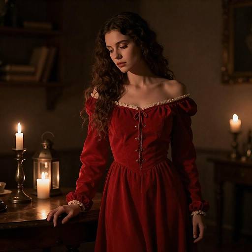 Melancholic Renaissance Woman in Candlelight