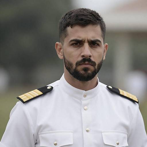 Serious Officer in White Military Uniform