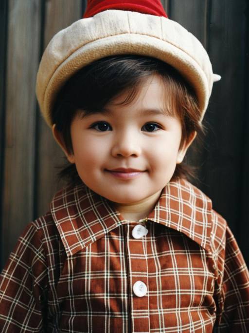 Child in Plaid Munchkin Costume with Hat