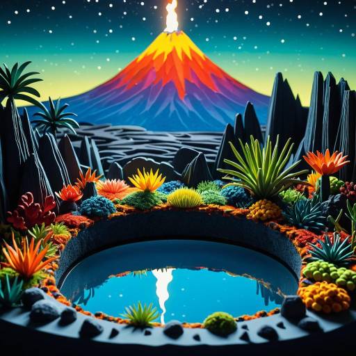 Surreal Miniature World with Erupting Volcano