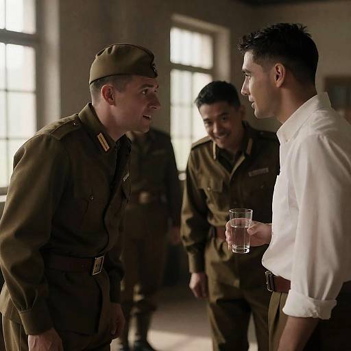 Military Meeting in Dimly Lit Room