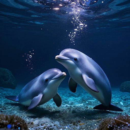 Magical Baby Narwhals in Bioluminescent Cave