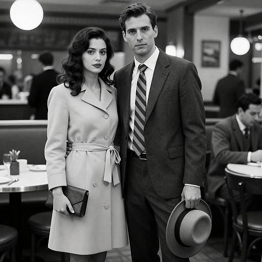 Elegant Couple in a Busy Restaurant