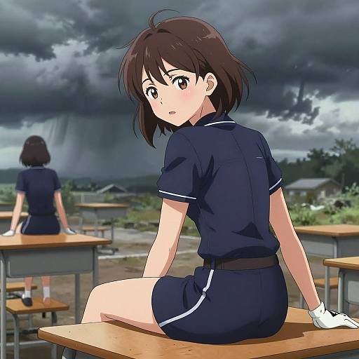 Dynamic Anime Girl in Wasteland Setting