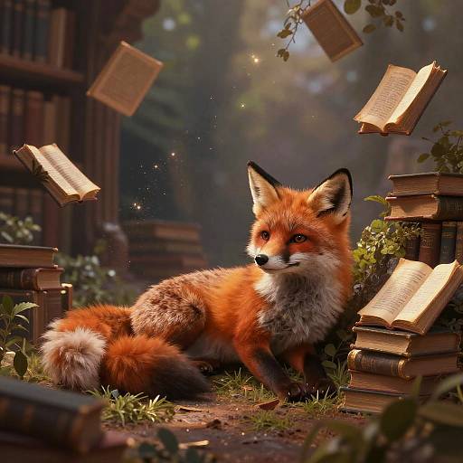 Young Wizard Fox in Magical Library