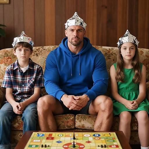Serious Trio on Floral Couch