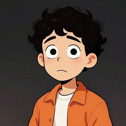 Melancholic Cartoon Man in Orange Jacket