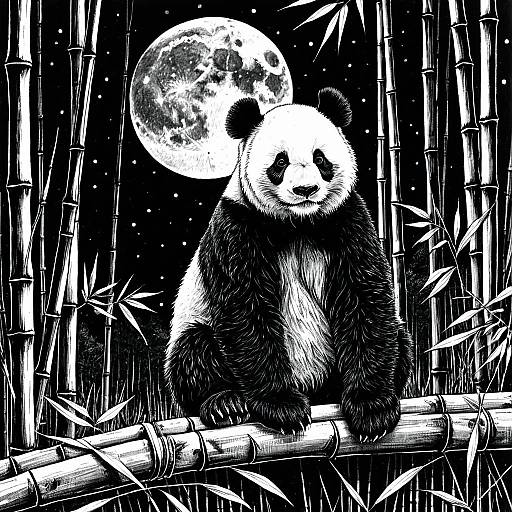 Pen and Ink Panda in Bamboo Forest
