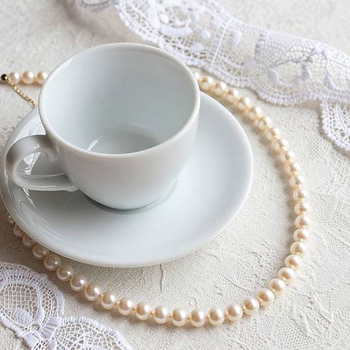 Elegant Teacup with Pearls and Lace