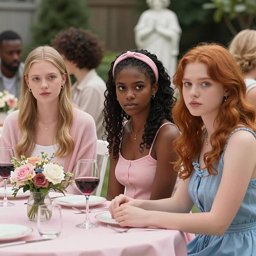 Three Friends Enjoying Wine Outdoors