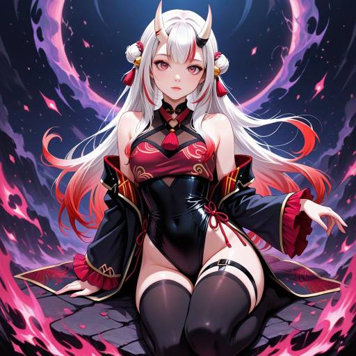 Vibrant Oni Girl Virtual Youtuber Art