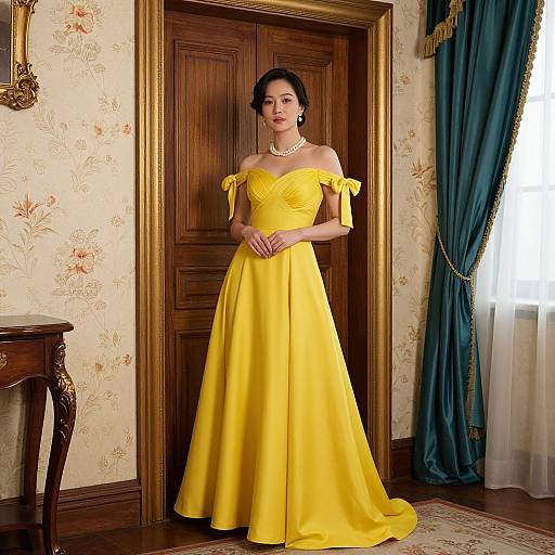 Elegant Woman in Vintage Yellow Gown