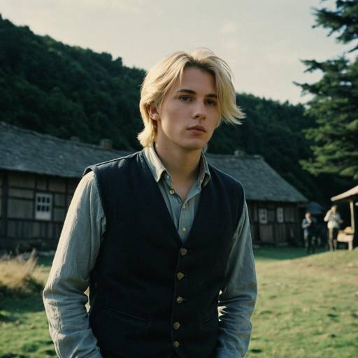 Blonde Young Man in Vest Outdoors